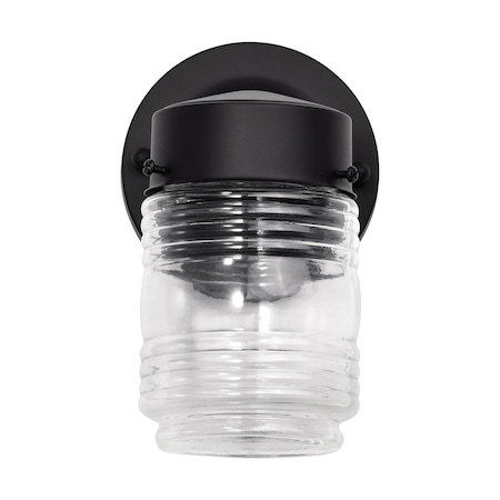 Nuvo Lighting 8W 1-Light Porch Wall, Mason Jar 3K, Black Finish with Clear Glass 62/1573